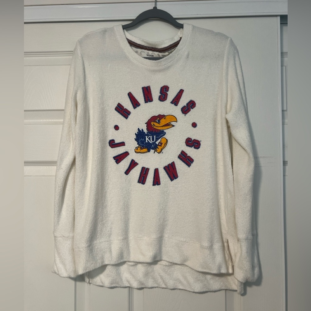 Vintage‎ University of Kansas Jayhawks White Terry Crewneck Sweater Pressbox